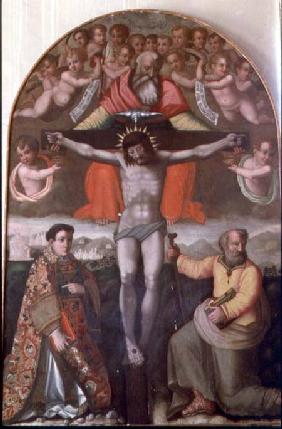 Trinity with SS. Stephen and Philip, central panel of an altarpiece
