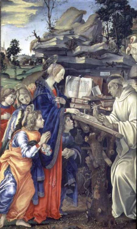 The Vision of St. Bernard, detail of the Virgin and angels de Filippino Lippi