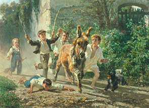 Kinder jagen einen Esel. de Filippo Polizzi