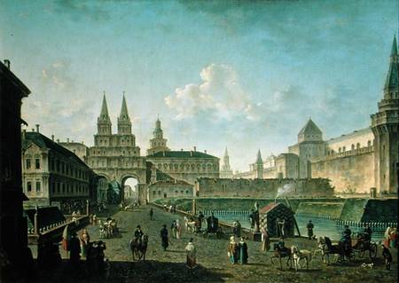 View of the Voskresensky and Nikolsky Gates and the Neglinny Bridge from Tverskay Street in Moscow de Fjodor Jakowlewitsch Aleksejew
