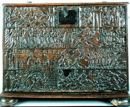 The Courtrai Chest depicting scenes from the Battle of the Golden Spurs fought in Courtrai in 1302 de Flemish School