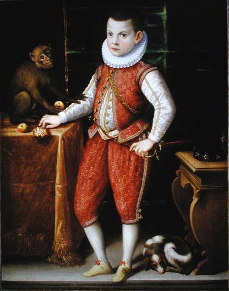 Portrait of a Young Nobleman with a Monkey and a Dog de Flemish School
