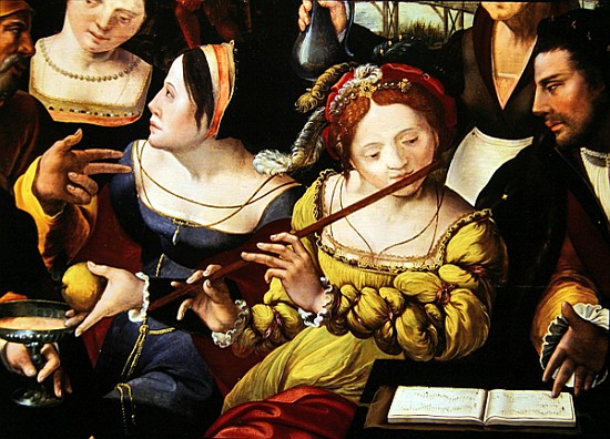 Scene Galante at the Gates of Paris, detail of a flute player (detail of 216104) de Flemish School