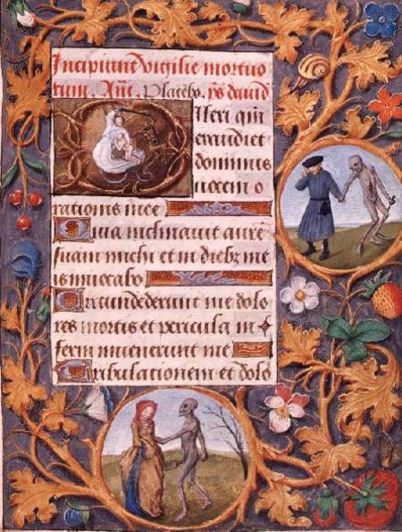 The Triumph of Death: text with historiated capital depicting the devil fighting an angel, with a fl de Flemish School