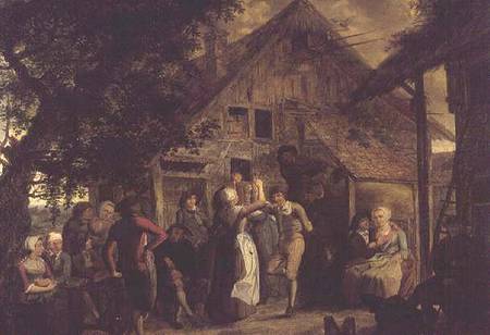 Villagers Merrymaking outside a Farmhouse de Flemish School