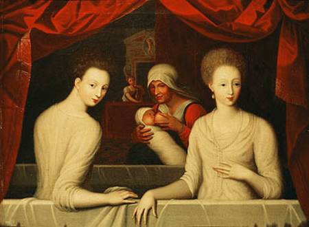 Gabrielle d'Estrees (1573-99) and her sister, the Duchess of Villars de Fontainebleau School