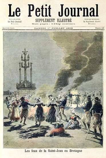 Bonfires lit to celebrate the summer solstice in Brittany, front cover of ''Le Petit Journal'', 1st  de Fortune Louis Meaulle