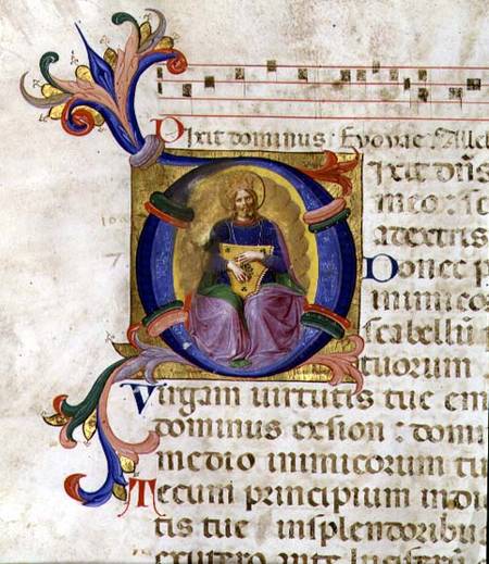 Ms 531 f.169v Historiated initial 'D' depicting King David with his lyre, from a psalter from San Ma de Fra Beato Angelico
