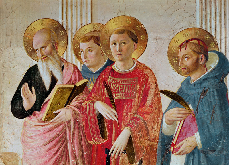 Madonna of the Shadow, detail of Saints John the Evangelist, Thomas Aquinas, Lawrence and Peter Mart de Fra Beato Angelico