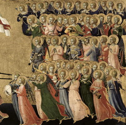 Christ Glorified in the Court of Heaven, detail of musical angels from the right hand side, 1419-35 de Fra Beato Angelico