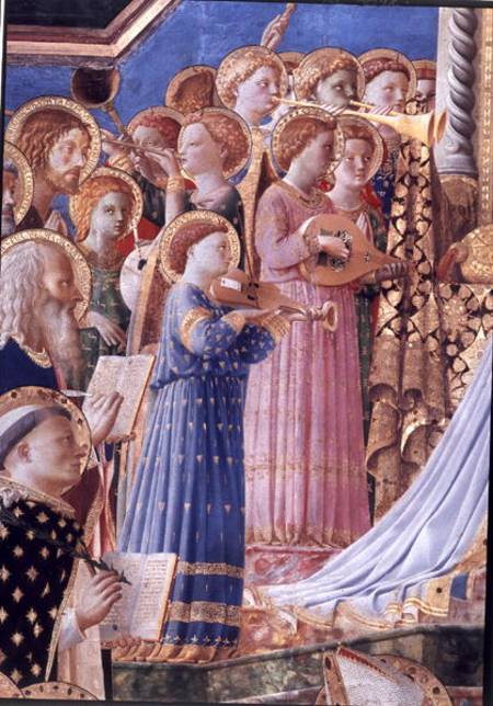 The Coronation of the virgin, detail of musical angels from the left hand side de Fra Beato Angelico