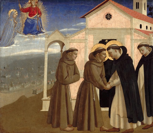 Meeting of Saint Francis and Saint Dominic (Scenes from the life of Saint Francis of Assisi) de Fra Beato Angelico