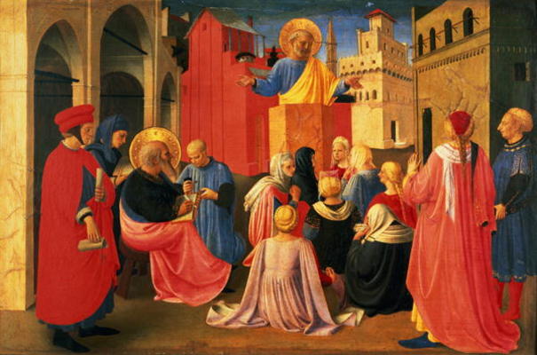 Detail from the Linaiuoli Triptych, predella showing St. Peter Preaching, 1433 (tempera on panel) de Fra Beato Angelico