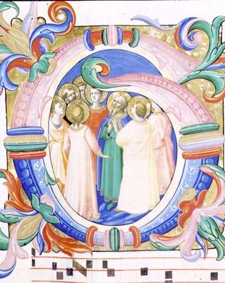 Missal 558 f.41v Historiated initial 'G' depicting the Pentecost de Fra Beato Angelico