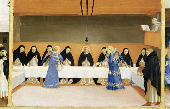 St. Dominic and his Companions Fed Angels, from the predella panel of the Coronation of the Virgin,  de Fra Beato Angelico