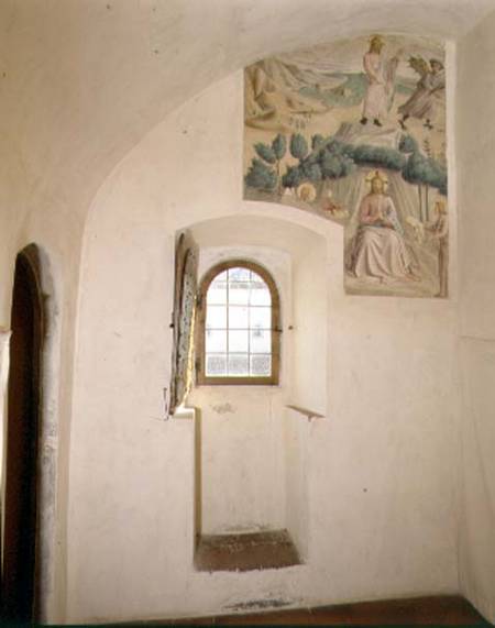View of a cell designed by Michelozzo di Bartolommeo (1396-1472) decorated with 'The Temptation of C de Fra Beato Angelico