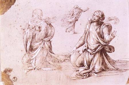 Three studies of a female figures for The Woman of Samaria (pen and ink on paper) de Fra Bartolommeo
