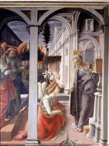 The Annunciation, detail of Angel Gabriel and Virgin de Fra Filippo Lippi