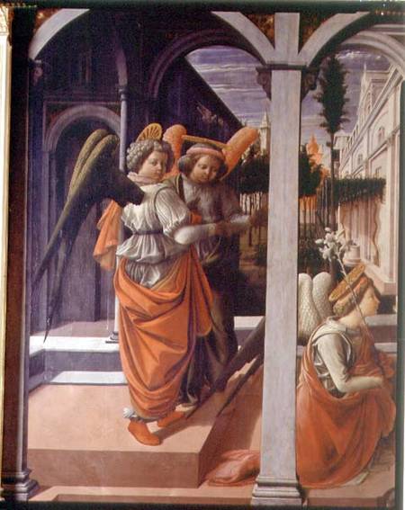 The Annunciation, detail of the two angels de Fra Filippo Lippi