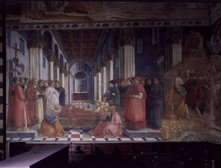 The Celebration of the Relics of St. Stephen (showing part of the Martyrdom of St. Stephen) de Fra Filippo Lippi