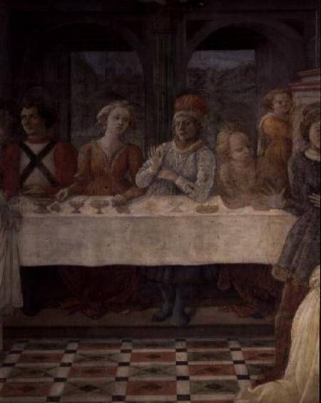 The Feast of Herod: detail of figures at central table (fresco) de Fra Filippo Lippi