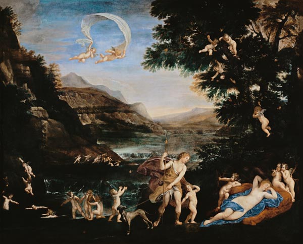Adonis guía a Venus por querubines de Francesco Albani