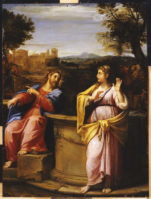Christ and the Samariterin at the fountain de Francesco Albani