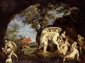 Diana with nine nymphs and act aeon de Francesco Albani