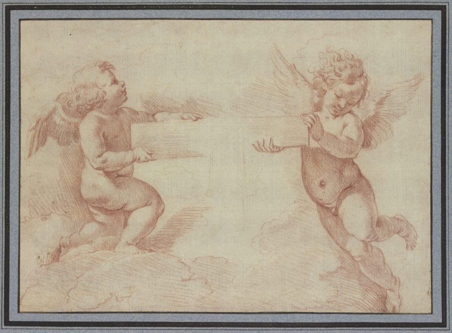 Zwei Engel, die ein Kreuz halten de Francesco Albani