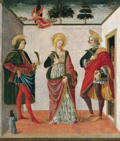 Saint Cecilia between Saint Valerian and Saint Tiburtius with a Donor de Francesco Botticini