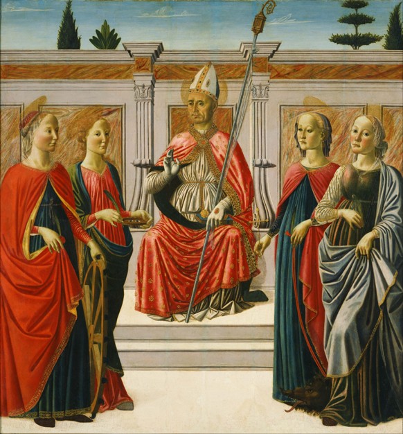 Saint Nicholas and Saints Catherine, Lucy, Margaret and Apollonia de Francesco Botticini
