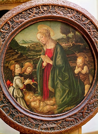The Virgin Adoring the Christ Child with St. John the Baptist and Two Angels de Francesco Botticini