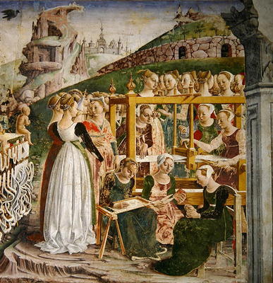 The Triumph of Minerva: March, from the Room of the Months, detail of the weavers, c.1467-70 (fresco de Francesco del Cossa