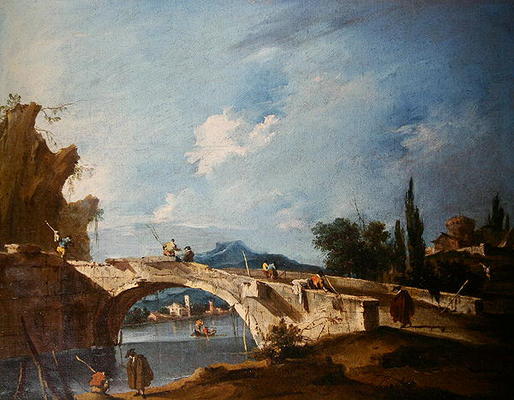 A River Landscape (oil on canvas) de Francesco Guardi