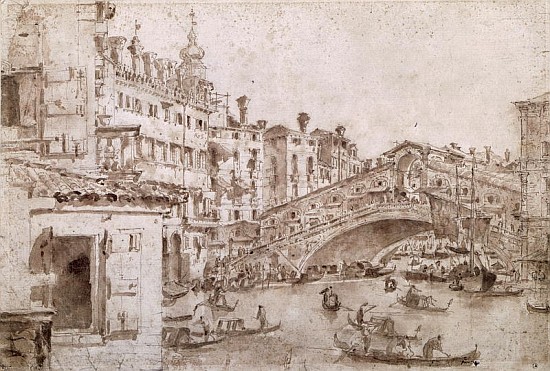 The Rialto Bridge, Venice (pen & brown ink on paper) de Francesco Guardi
