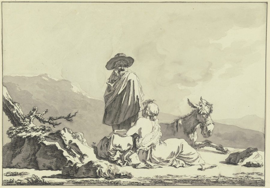 Hirte und Hirtin bei einem Esel de Francesco Londonio
