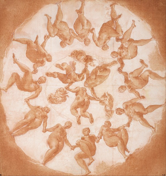 Dance of the Hours and three putti with cornucopiae de Francesco Primaticcio