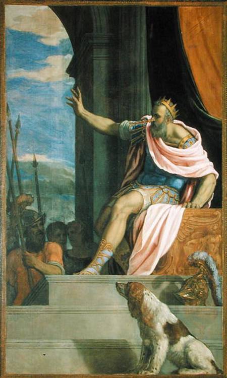 Saul throwing the lance at the head of David de Francesco Salviati