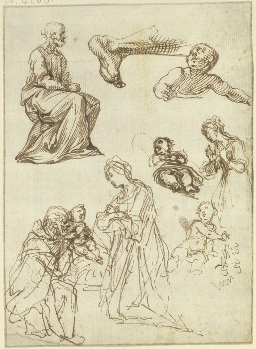 Studienblatt: Apostel, Geburt und Anbetung Christi, Fuß eines Knienden de Francesco Vanni