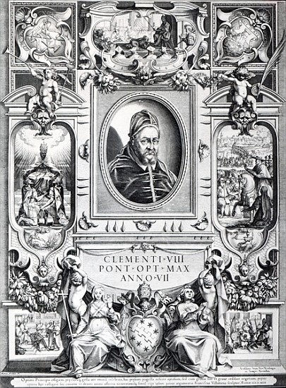 Pope Clement VIII, surrounded by scenes from his life de Francesco Villamena
