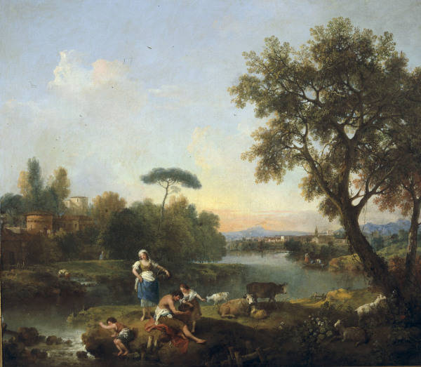 F.Zuccarelli / Landscape w.Boy Fishing de Francesco Zuccarelli