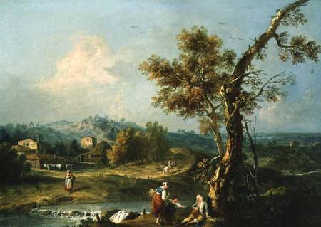 An Italianate River Landscape with Travellers de Francesco Zuccarelli