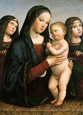 María con niño y dos ángeles