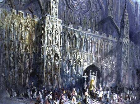 The West Front of Exeter Cathedral, with a Religious Procession in the Foreground de Francis Abel William Taylor Armstrong