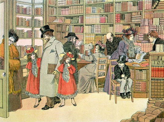 The Book Shop, from 'The Book of Shops', 1899 (colour litho) de Francis Donkin Bedford