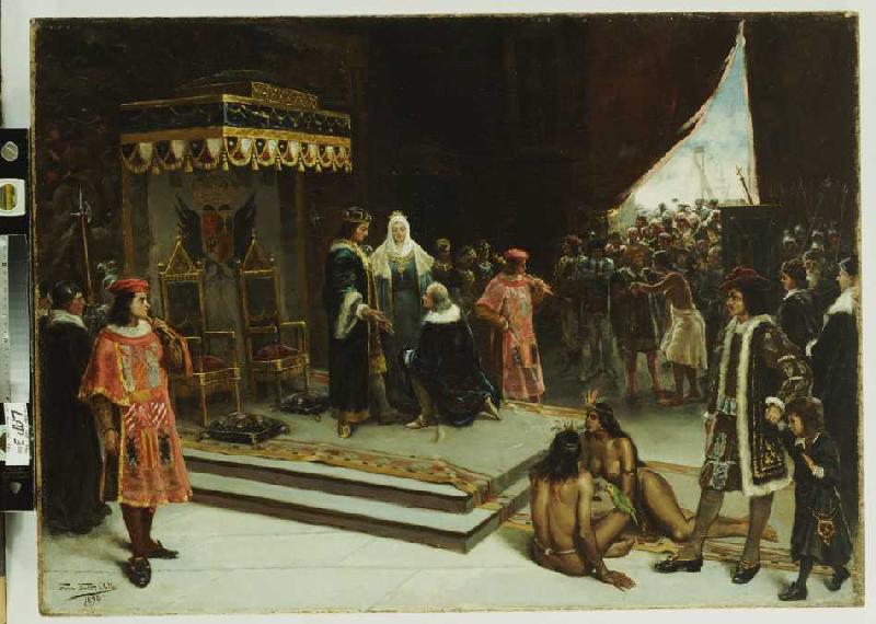 Kolumbus am spanischen Hof nach seiner Rückkehr aus Amerika de Francisco Garcia Santa Olalla