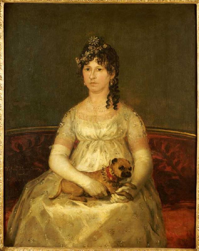 Portrait der Dona Francisca Vicenta Chollet y Caballero mit einem Schoßhund de Francisco José de Goya