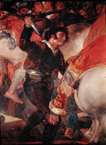 The Second of May, 1808. The Riot against the Mameluke Mercenaries, detail of a man with a dagger de Francisco José de Goya