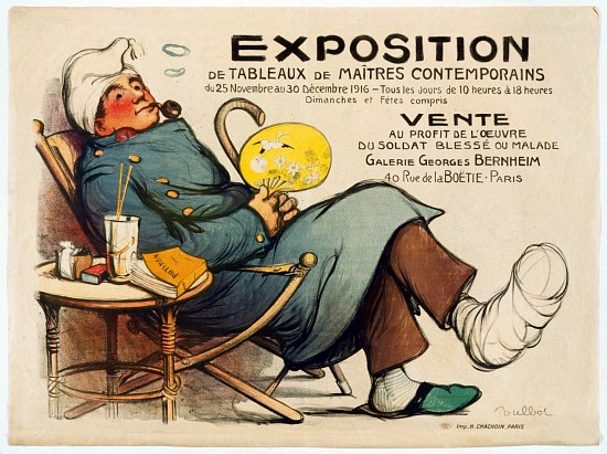 Poster advertising an Exhibition of paintings to raise money for wounded and ill soldiers in Paris de Francisque Poulbot