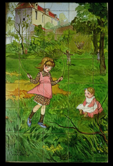 Tiles decorated with children playing in a garden de Francisque Poulbot